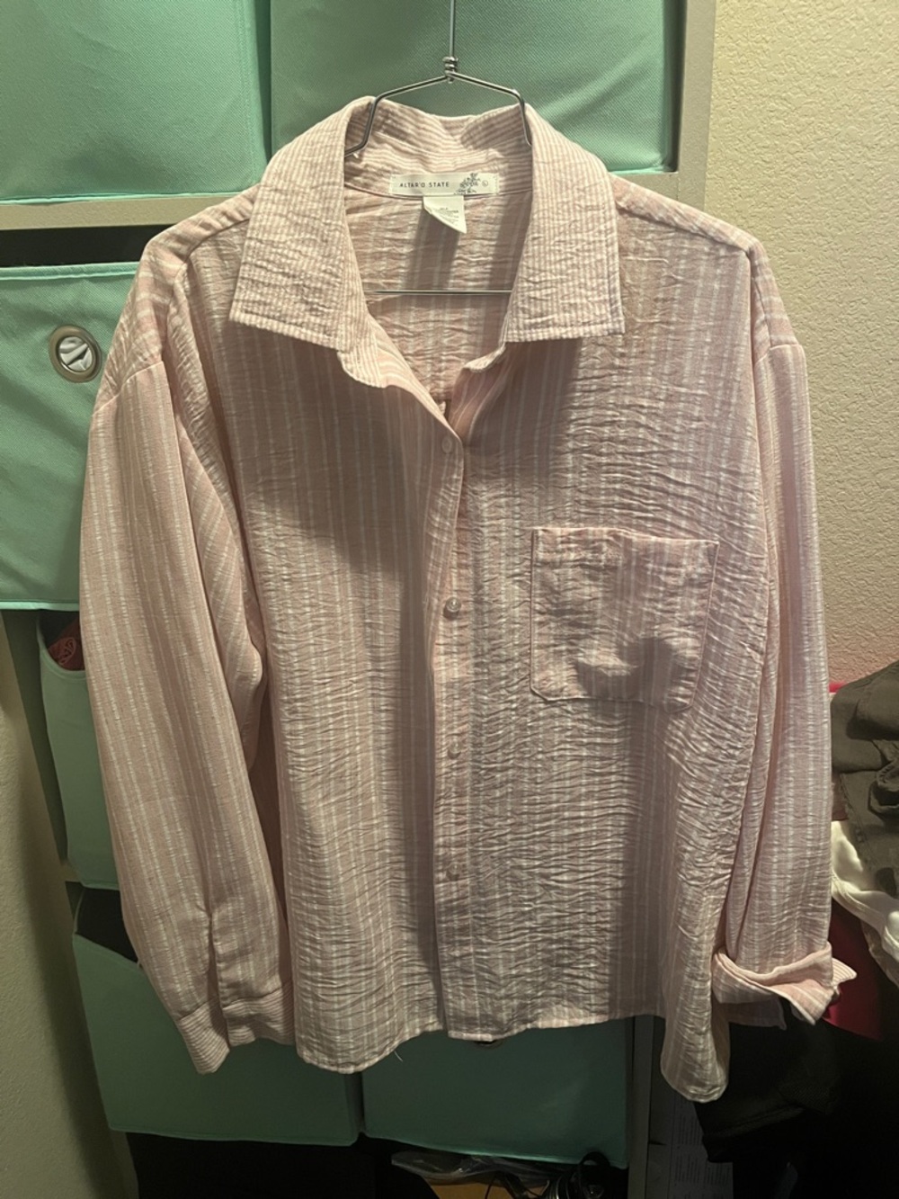 Altar'd State Blush Pink Striped Button Shirt